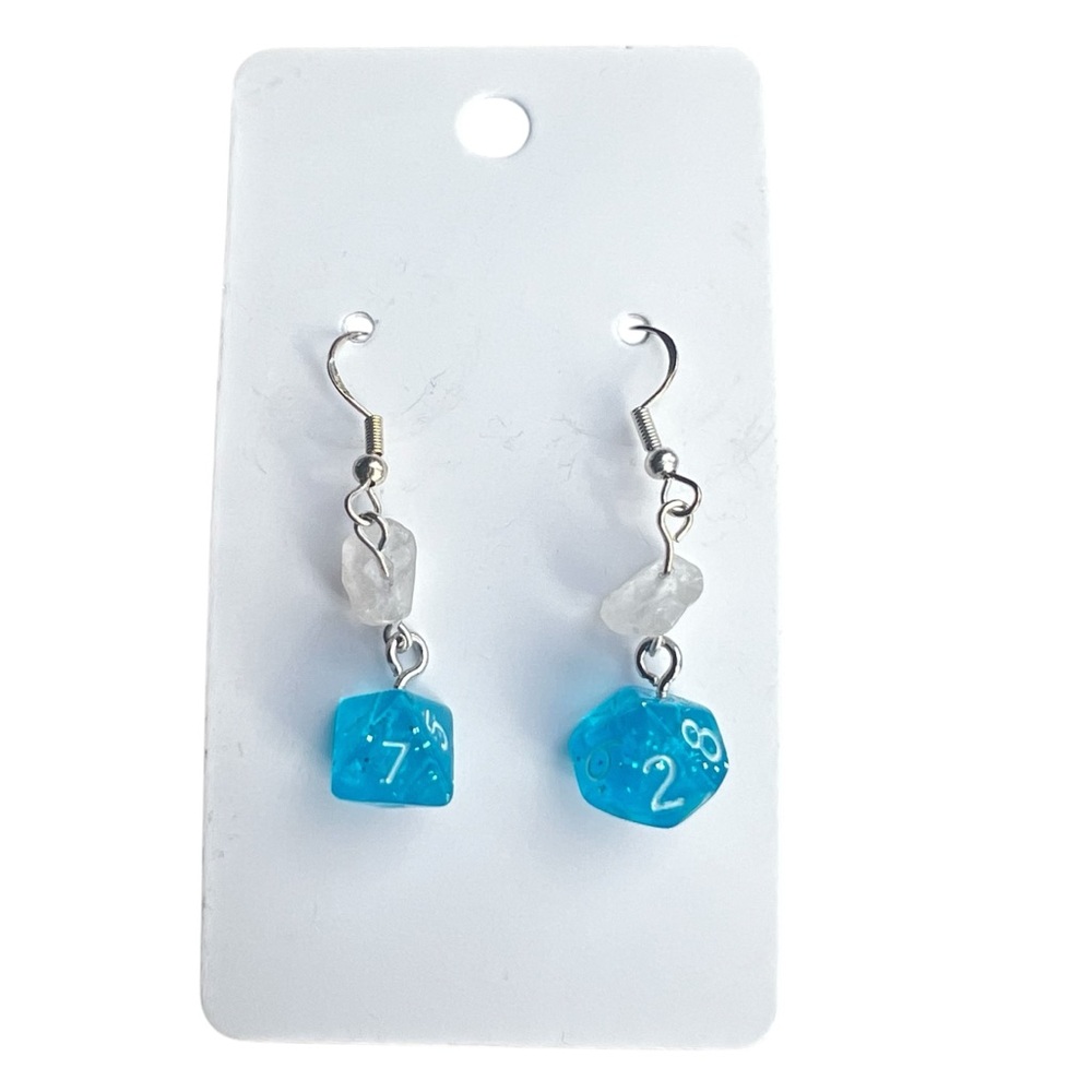 Light Blue 8 Sided DnD Dice Dangling Earrings